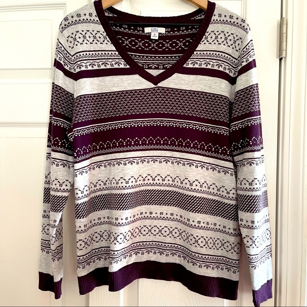 Croft and Barrow Fair Isle Nordic Sweater in Plum and Light Grey Size XL
